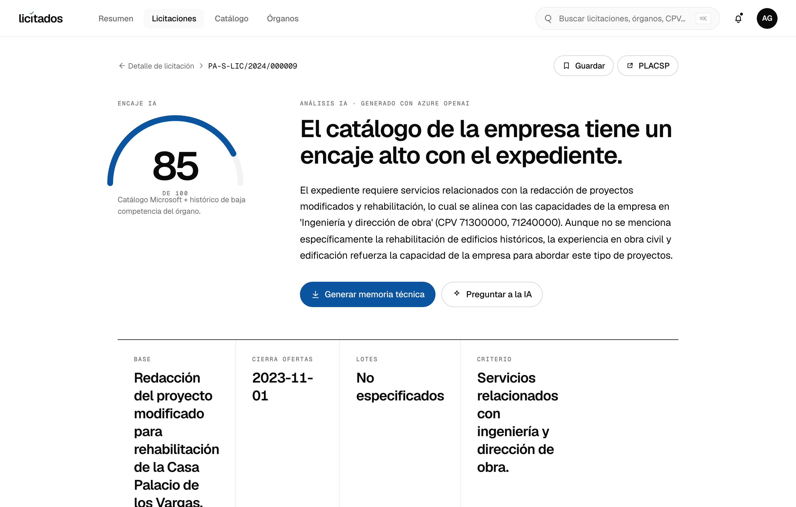 Análisis IA de una licitación de Construcción y obra civil