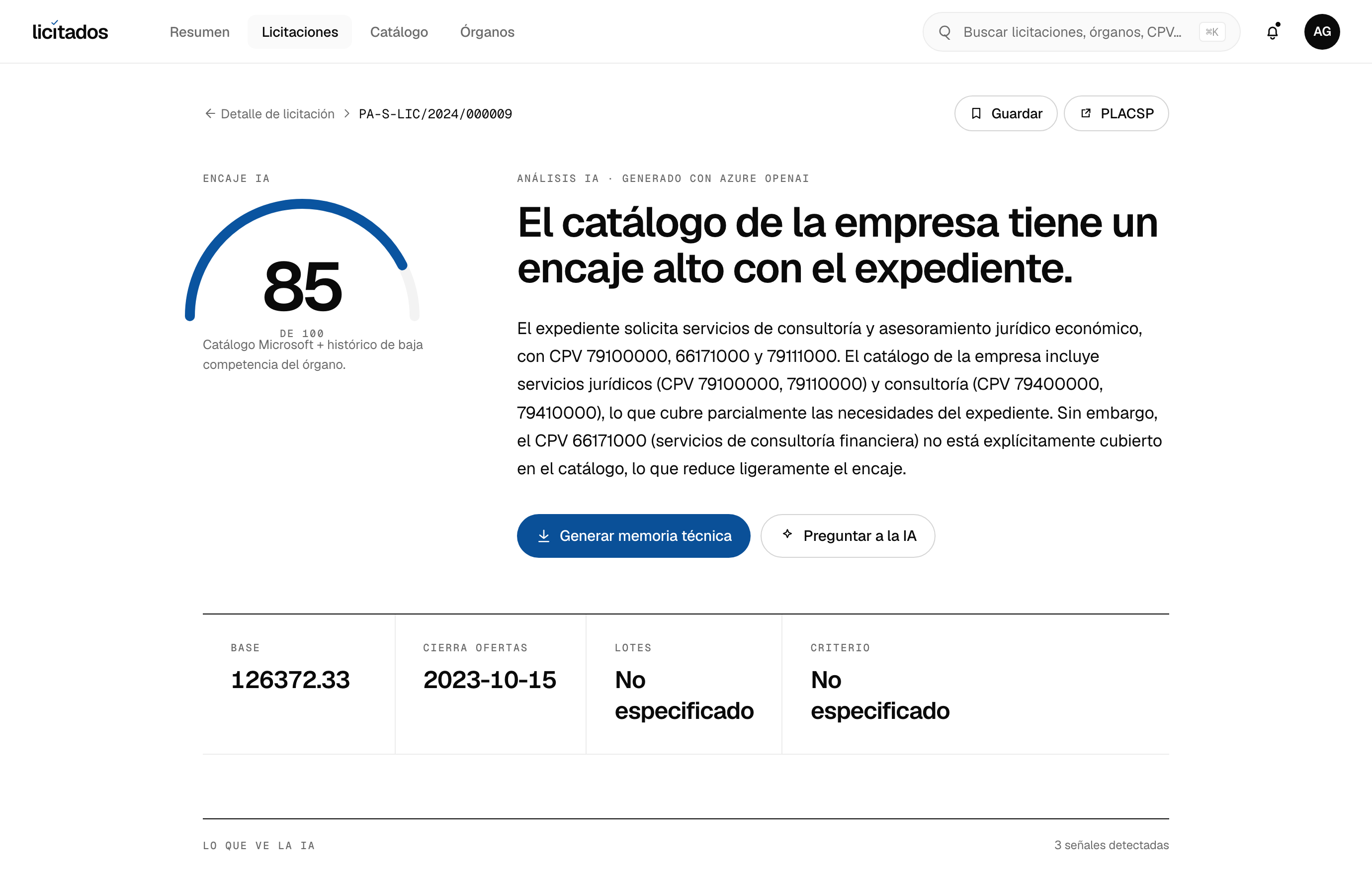Análisis IA de una licitación de Consultoría y servicios profesionales