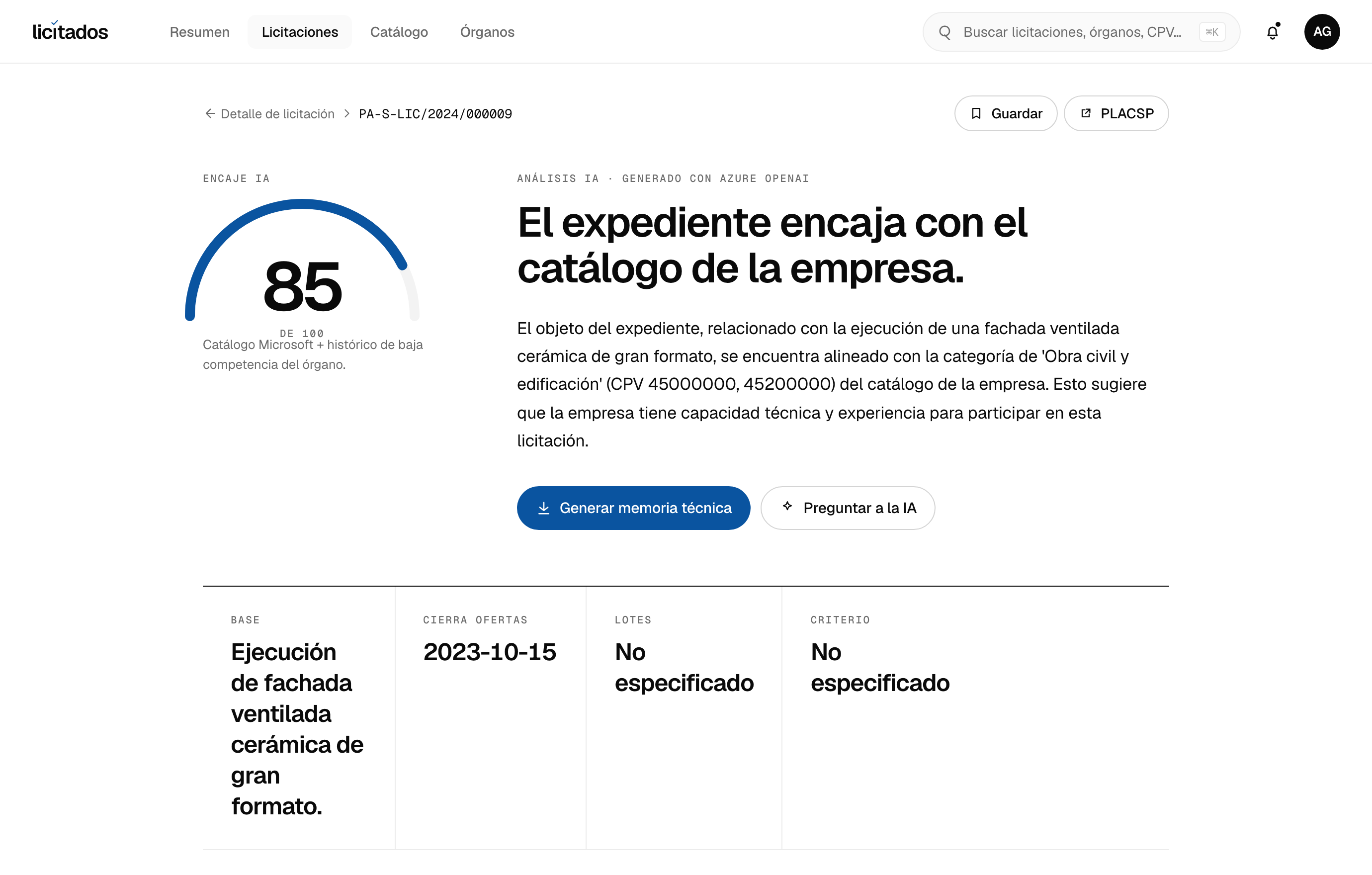 Análisis IA de una licitación de Formación y educación