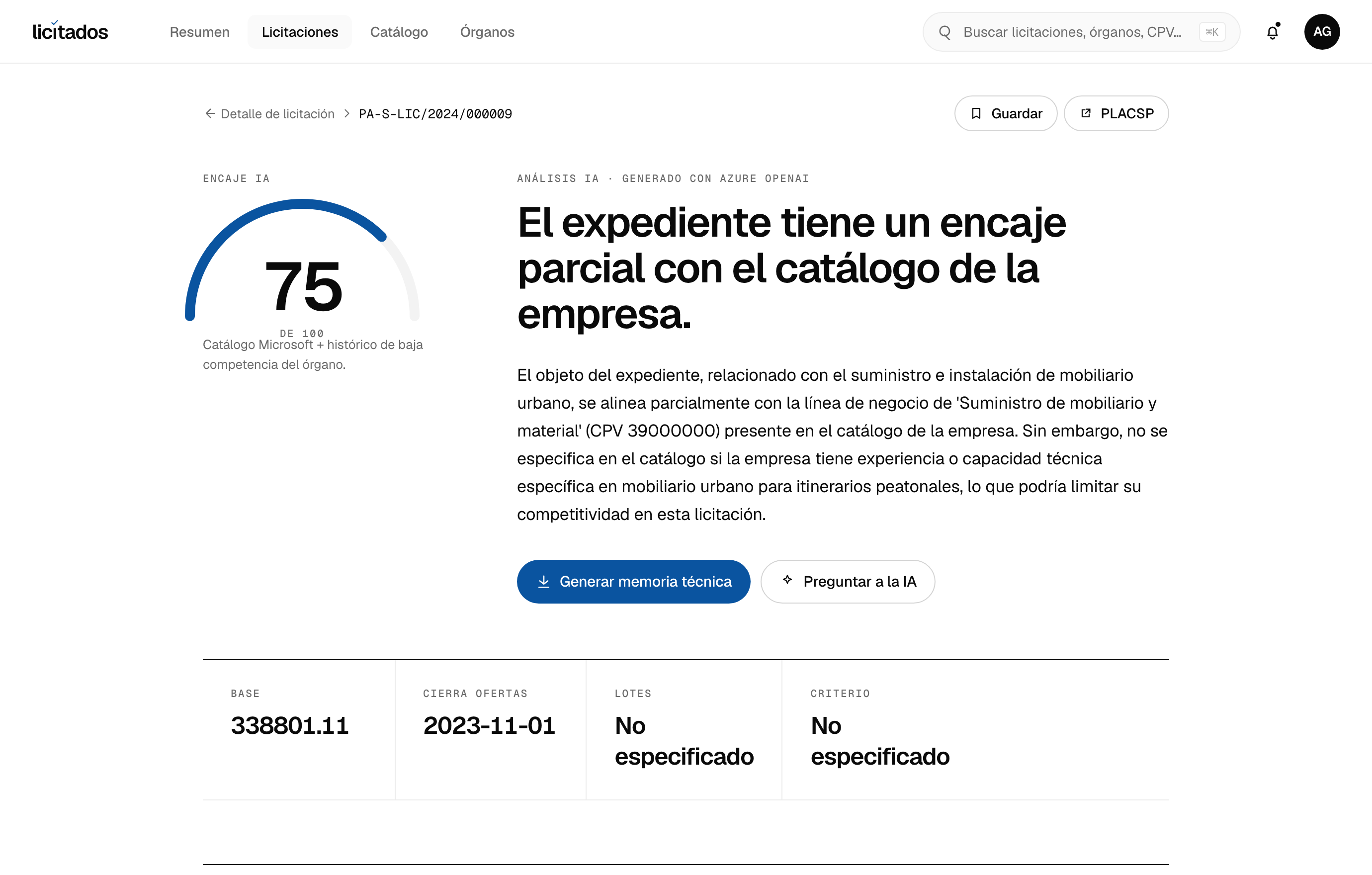 Análisis IA de una licitación de Industria y suministros