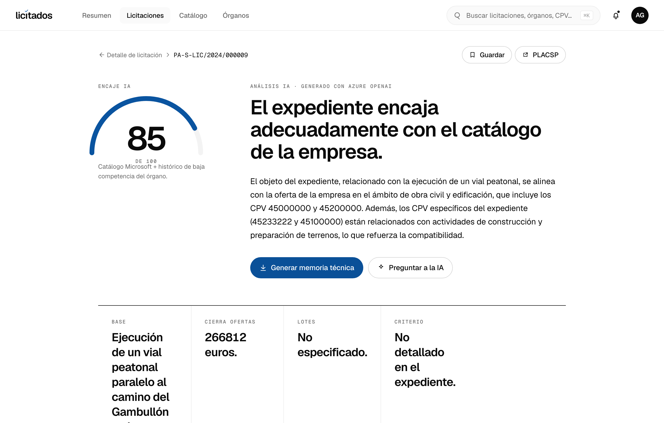 Análisis IA de una licitación de Arquitectura e ingeniería