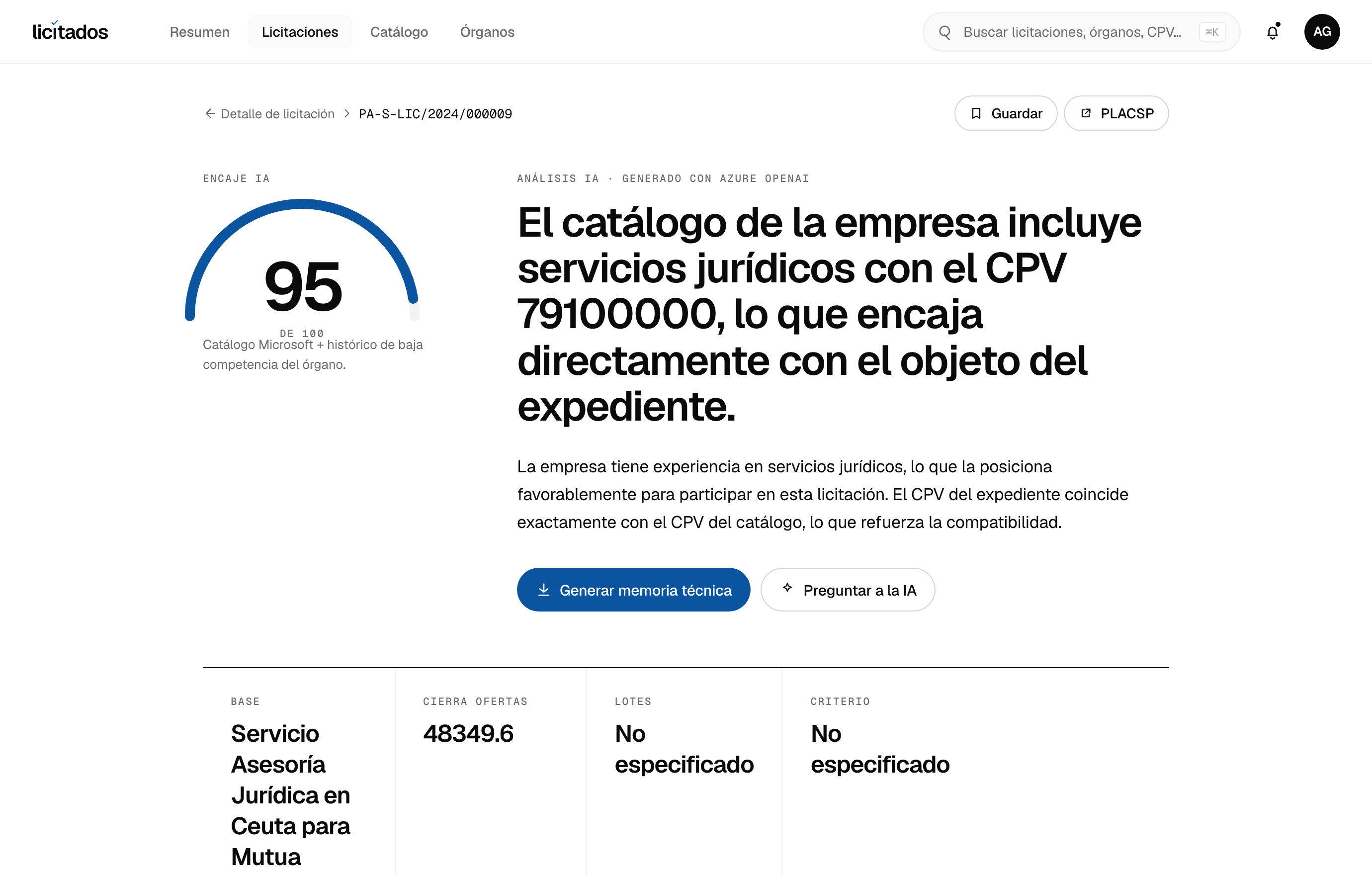 Análisis IA de una licitación de Servicios jurídicos