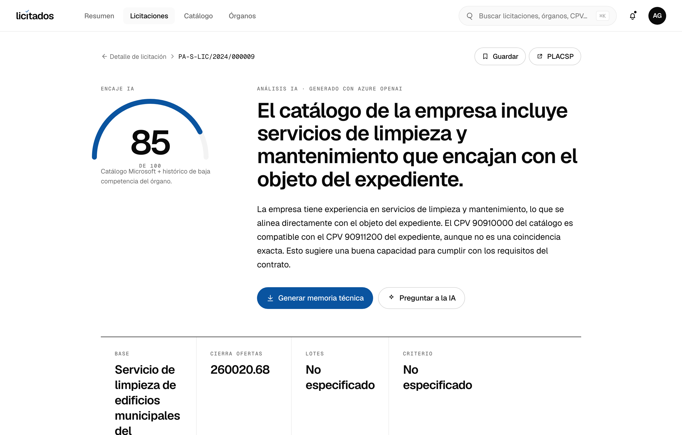 Análisis IA de una licitación de Limpieza, mantenimiento y seguridad