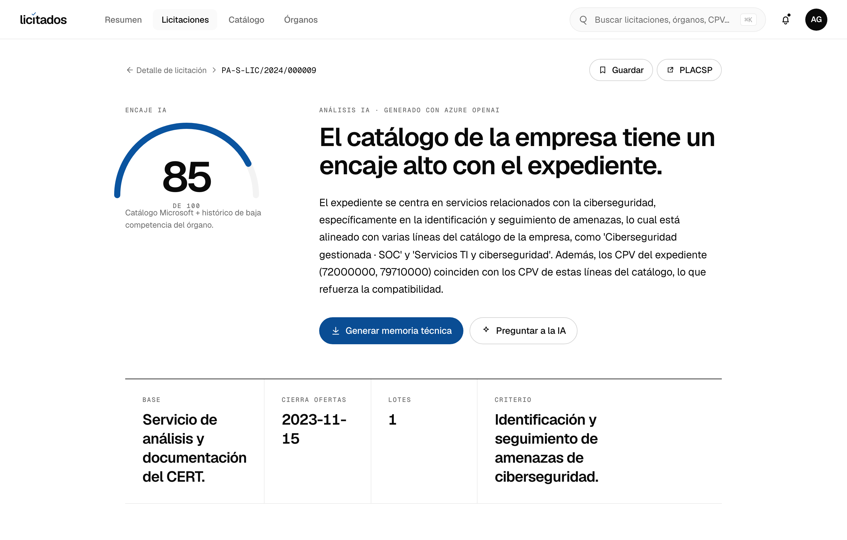 Análisis IA de una licitación de Tecnología y software