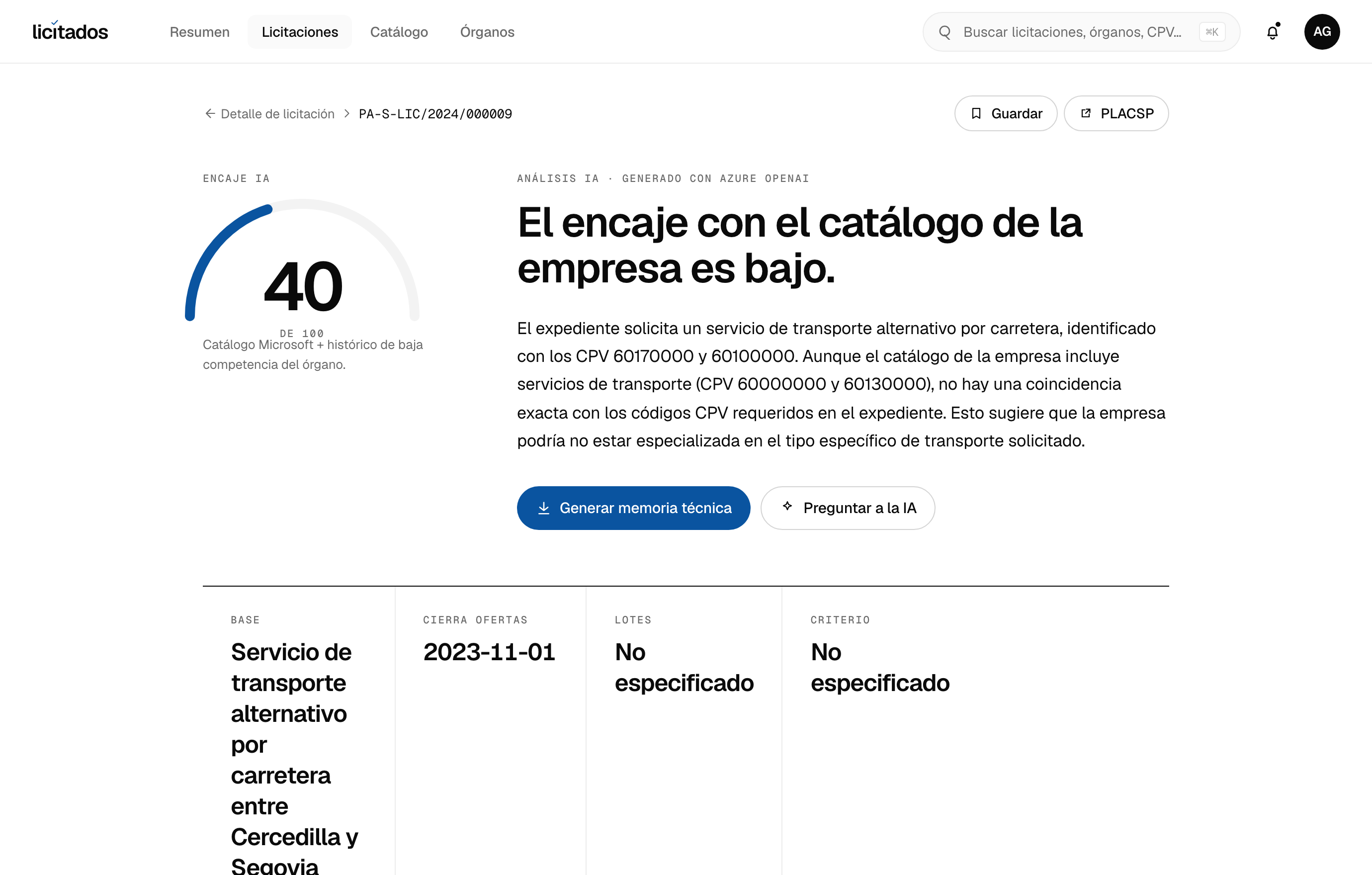 Análisis IA de una licitación de Transporte y logística